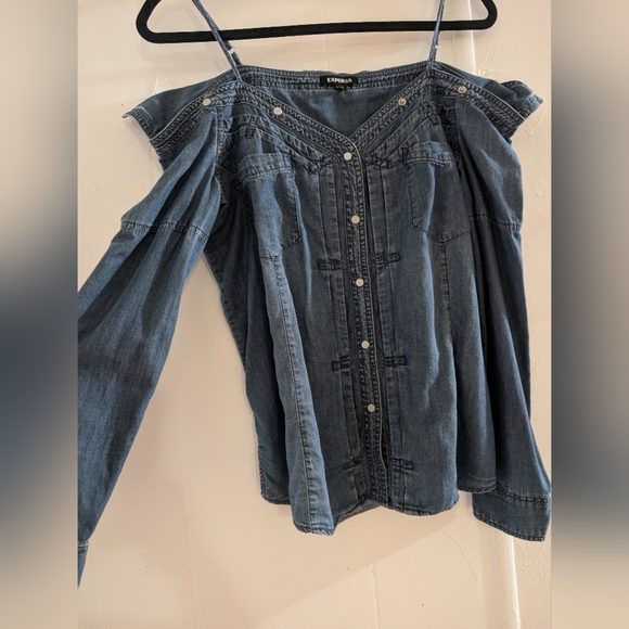 🛍️4 For $15🛍️Express Denim Off-Shoulder Top - Picture 5 of 7